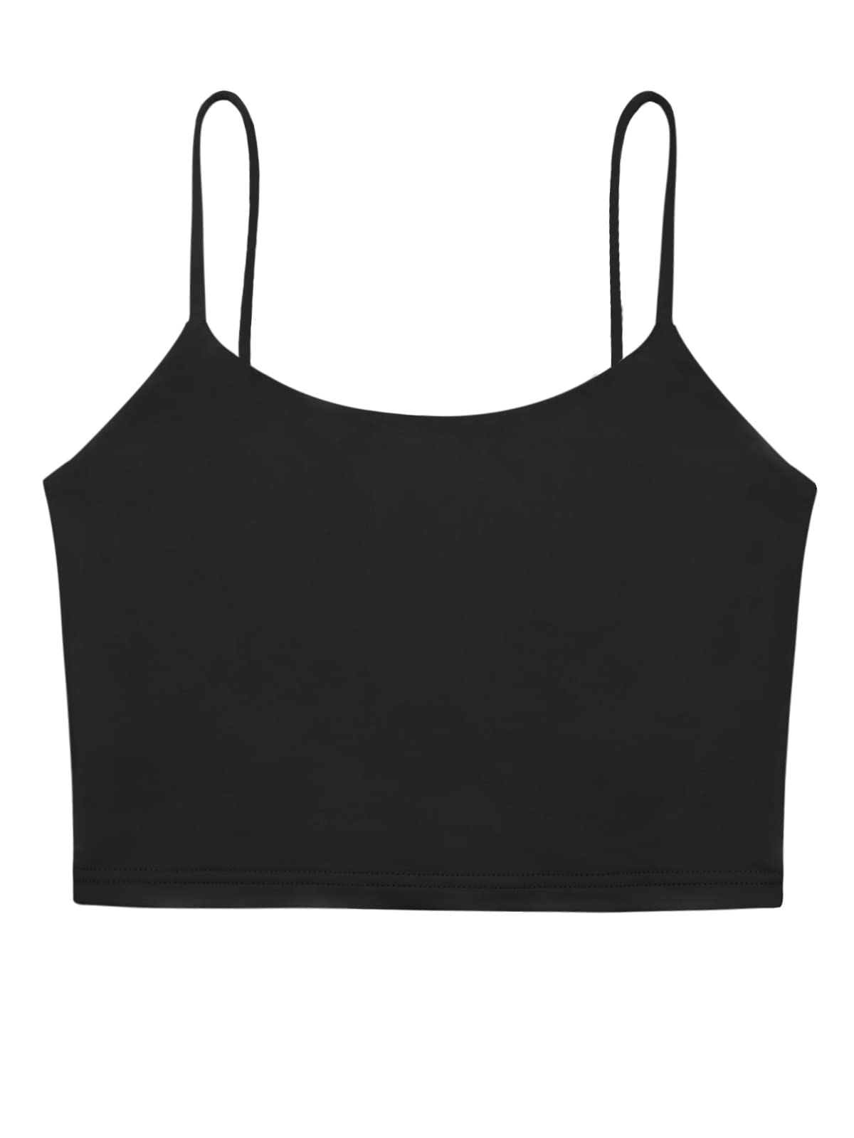 REORIA Women's Summer Basic Sleeveless Adjustable Spaghetti Strap Cami Camisole Fitted Seamless Yoga Cropped Tank Cute Crop Tops for Teen Girls Black Small