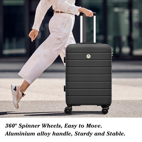 KEYTANG Classic Light Weight Hardside Expandable Spinner Wheels Luggage Suitcase W/TSA Lock, Apricot Black, 3 Piece Set
