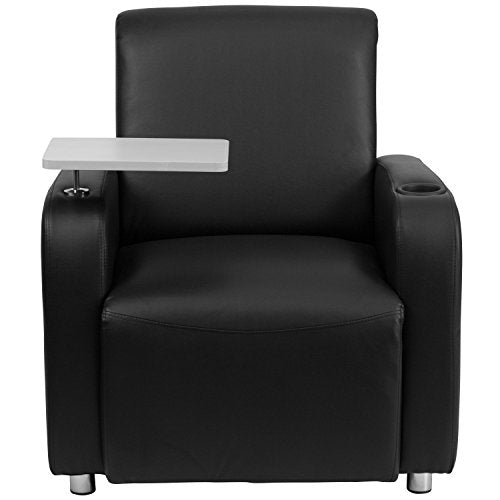 Flash Furniture George LeatherSoft Guest Chair with Tablet Arm and Cup Holder, Upholstered Tablet Arm Chair for Offices and Waiting Rooms, Black