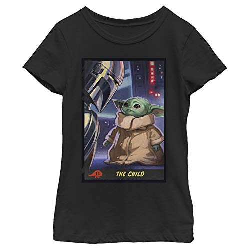 STAR WARS Girl's The Mandalorian The Child Trading Card T-Shirt - Black - X Small