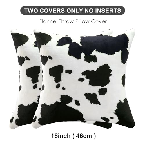 SOCHOW Decorative Throw Pillow Covers 18x18 Inches Set of 2, Soft Cow Print Flannel Fleece Pillowcase Square Cushion Covers for Sofa Couch Bed, Black/White