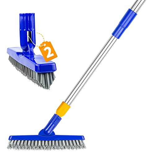ITTAHO 2 Pack Grout Brush with Long Handle, 56.5'' Swivel Grout Cleaning Brush,V-Shape Grout Scrub Brush, Extendable Handle Grout Cleaner Brush for Tile Floors,Bathroom,Baseboard,Shower,Corner