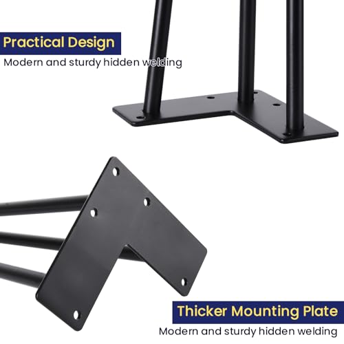 SMARTSTANDARD Hairpin Table Legs 40 Inch, 1/2'' in Diameter 3 Rods, Metal Home DIY Projects for Nightstand, Coffee Table, Dresser with Rubber Floor Protectors, Black, 4PCS