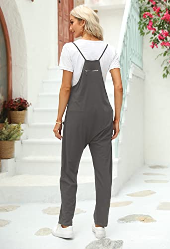 Fisoew Women's Summer Sleeveless Loose Casual V Neck Jumpsuits Spaghetti Strap Long Pants Baggy Overalls with Pockets