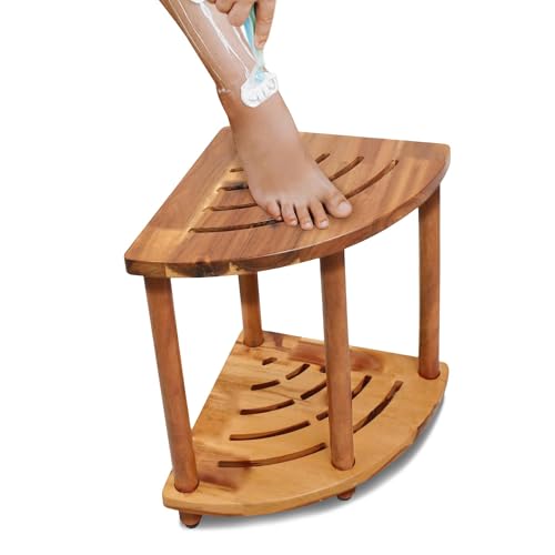 ENKEZI Shower Foot Rest 12 in - Shower Stool for Shaving Legs, Small Corner Bathroom Bench Suitable for Small Shower Spaces - Bath Seat, Spa Foot Rest Shaving Stool (2 Tier Corner)