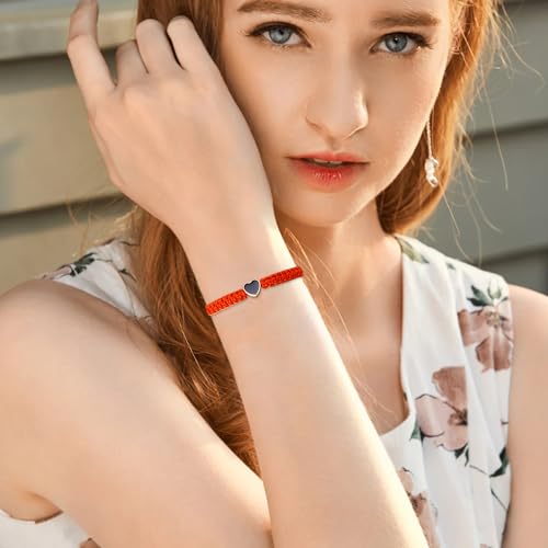 UFEEL 2pc Hearts Bracelet Red and Black String Bracelet Adjustable Matching Bracelet for Friends&Family Handmade Red Good Luck Protection Bracelet Gift for Couples Women's Stretch Bracelet