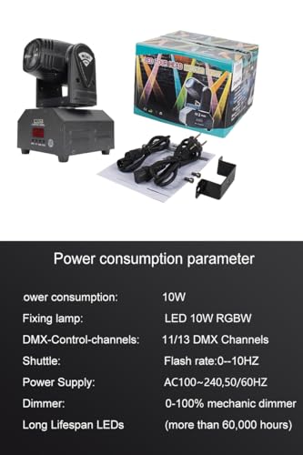 SHEHDS 10W Moving Head Lights, RGBW 4in1, Beam/Strobe Mini Stage Lights Professional, 11/13 DMX Channels, Sound Activated for Disco Club Party Dance Wedding Bar - 2 Pack