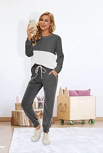 Fengbay Two Piece Outfits for women,Long Sleeve Crewneck Pullover Tops And Pants Sweatsuits Lounge Set with Pockets