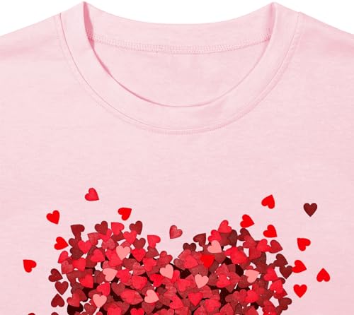 MAIHUN Womens Valentine's Day Shirts Cute Love Heart Tshirts Funny Teen Girl's Valentines Short Sleeve Pink