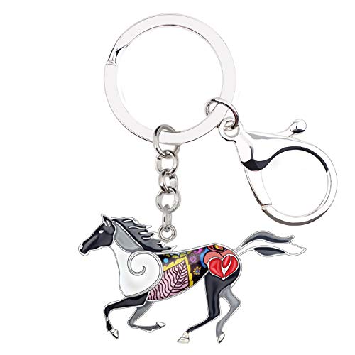 Enamel Metal Horse Key chains For Women Girls Gifts Car Purse Animal Pendant Charms (Black)