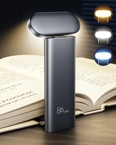 86lux Book Light, Reading Light for Book in Bed, USB Rechargeable LED Night Light with 3 Colors & Limitless Dimming, Aluminum Alloy Bookmark Light for Book Lovers,Technology Black