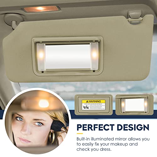 Left Driver Side Sun Visor with Vanity Light Fit for Honda Accord 2008 2009 2010 2011 2012, Replace for 83280TA0A91ZB Beige