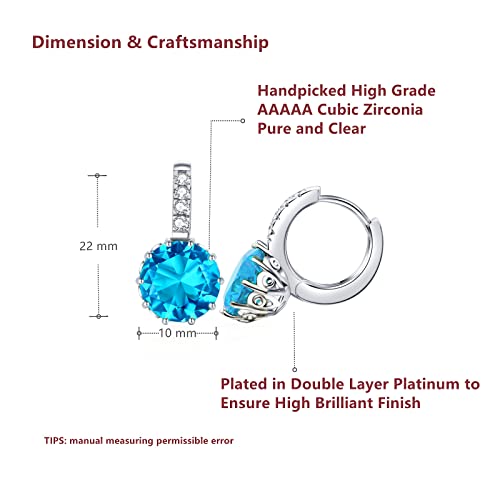 VONSSY Drop Dangle Hoop Earrings, Brilliant 5A Cubic Zirconia, Leverback Hoop Earrings (Blue)