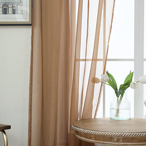 bestselected Window Brown Sheer Curtains, W42 x L36 Inches Each 2 Panels Sheer Curtain Basic Rod Pocket Panel for Bedroom Children Living Room Yard Kitchen (W42 x L36, Brown)