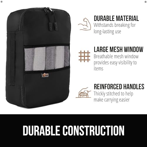 Gorilla Grip 3 Piece Packing Cubes Set, Space Saving Organizers for Suitcases and Luggage, Mesh Window Bags, Travel Essentials for Carry On Clothes, Shoes, Toiletry Accessories Cube with Zipper, Black