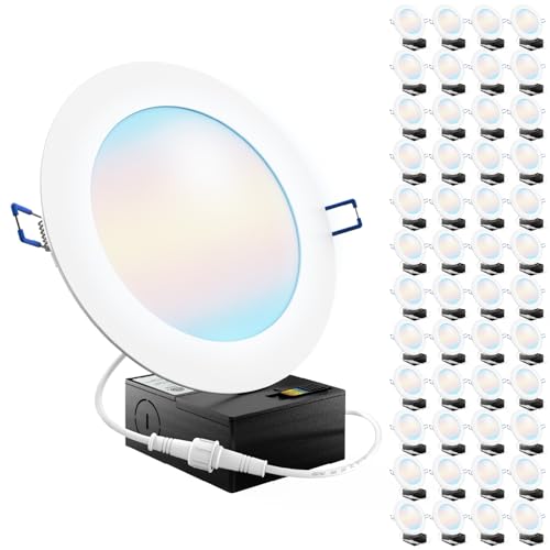 Sunco 48 Pack 6 Inch LED Recessed Light, Canless Ceiling Lights Slim with Junction Box, 850 LM, 14W (100W Equivalent), Selectable CCT 2700K/3000K/4000K/5000K/6000K, Dimmable, Wafer Thin ETL