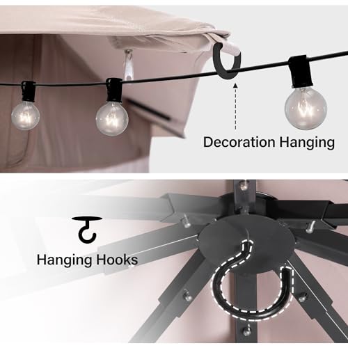 LAUSAINT HOME Outdoor Patio Gazebo with Expansion Bolts, Double Roof Soft top Gazebos Shelter Party Tent with Mosquito Nettings and Privacy Screens for Backyard, Deck, Garden, Lawn (8×8, Khaki)