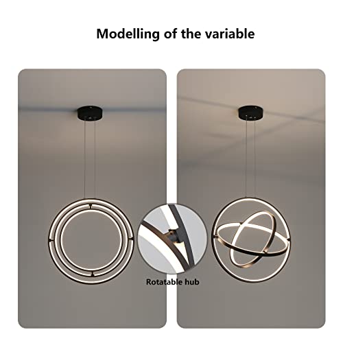 Fang Yan Mei Modern Black Chandelier Round Chandeliers LED Pendant Light,Contemporary Chandelier Hanging Light Dimmable for Dinning Room,Kitchen,Bedroom,Living Room 68W 3000-6000k 3rings