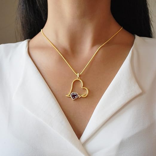 Blingoz Love Heart Pendant- Infinity Heart Birthstone Necklace for Women- 18k Gold, Rose Gold Filled With 925 Sterling Silver Necklace with Amethyst Heart Pendant- 18+2 Inch Chain