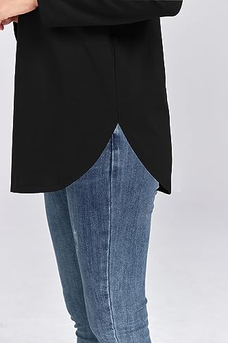 M T 4 YOU Women's Long Sleeve Cotton Shirt Round Neck Basic Casual Top Fall Trendy Tunic Outfits Fitted T Shirts Black