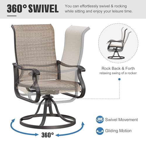 VONZOY Patio Swivel Chairs Set of 2, Outdoor Dining Chairs with High Back, All-Weather Swivel Rocker Chair for Lawn, Porch or Garden (Brown)
