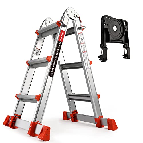 Soctone Ladder, A Frame 3 Step Ladder Extension Ladder, 11 Ft Multi Position Ladder & Removable Tool Tray with Stabilizer Bar, 330 lbs Weight Rating Telescoping Ladder for Household or Outdoor Work