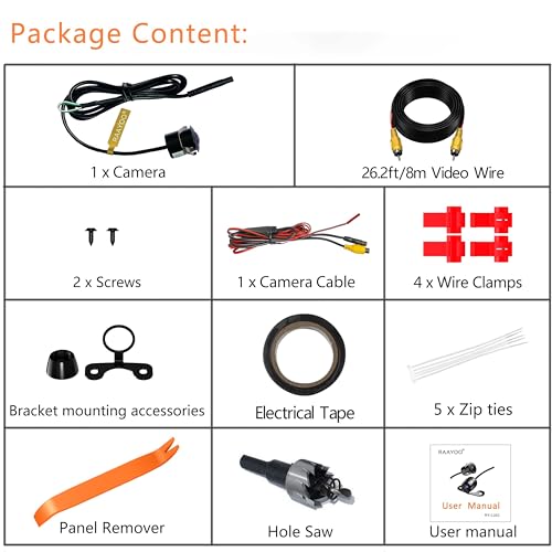 Backup Camera Flush Mount, Metal Housing 170 Degree Wide View Angle Rear/Front View Camera for Car, Clear Night Vision IP69 Waterproof Reverse Camera Kit for Vehicle SUV RV Pickup,18.5mm, 12V/24V
