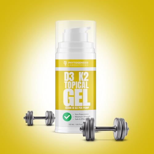 ANDROGENESIS Vitamin D3 K2 Maximum Strength Topical Gel - 15000+ IU Per Pump - The Sunshine Vitamin - Supports Bone & Joint Health, Immune Support - One Month Supply