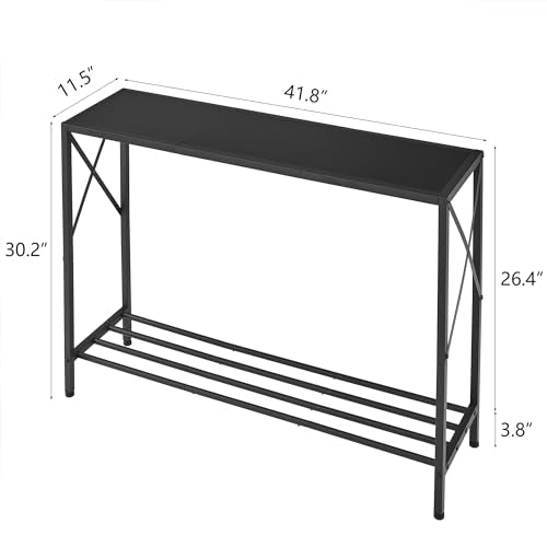Tajsoon Console Table, 2-Tier Entryway Table,41.8”L Narrow Sofa Table with Shelves, Entrance Table for Hallway, Entryway, Living Room, Foyer, Corridor, Office, Black