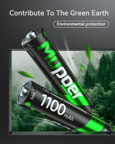 Mupoer 4 Count Ni-MH AAA Batteries, Rechargeable 1100mAh High Capacity Batteries, 1.2V Low Self Discharge Triple A Batteries