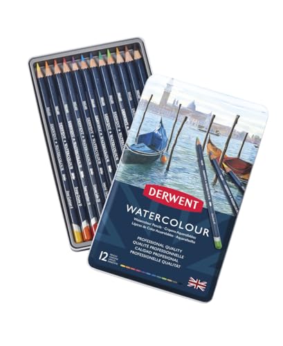 Derwent Colored Pencils, Watercolour, Water Color Pencils, Drawing, Art, Metal Tin, 12 Count (32881)