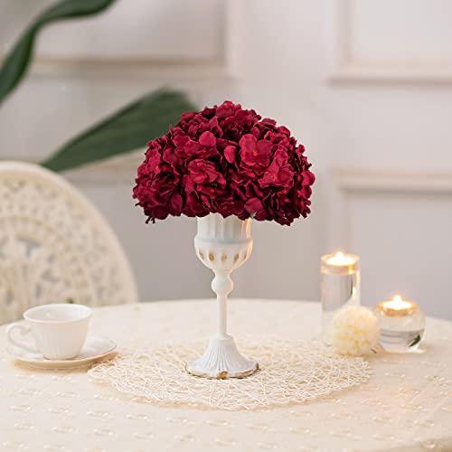 BLOSMON Hydrangea Flowers Ball Centerpieces: 2 Pcs Burgundy Fake Flowers Artificial Silk Flower Balls Faux Hydrangeas Floral Arrangements Bouquet for Wedding Home Room Table Decoration