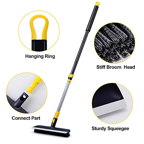 Yocada Floor Scrub Brush 55.9 inch Telescopic Handle 2 in 1 Scrape Brush Stiff Bristle Shower Scrubber for Cleaning Patio Bathroom Garage Kitchen Wall Deck Tub Tile