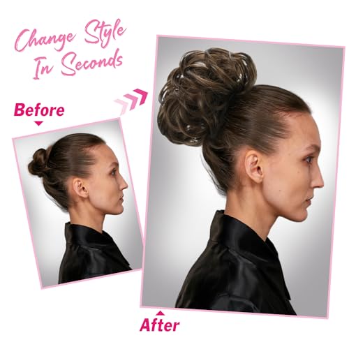 UAmy hair Bun Hairpiece Black Brown Hair Fully Short Drawstring Ponytail Bun with Comb Clip Synthtic Chignon Updo Hair Bun for Women Daily Party Use