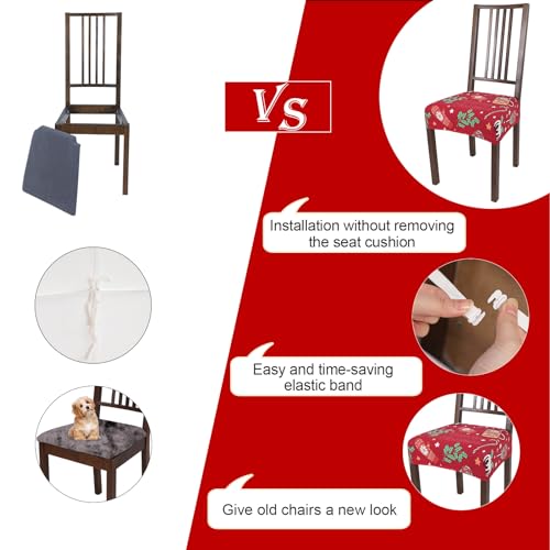 NIBESSER Dining Chair Seat Covers Set of 6,Stretch Soft Removable Washable Chairs Covers for Dining Room, Seat Cushion Slipcovers Protector for Kitchen Armless Chairs (Rear-Covered,Christmas Patterns)