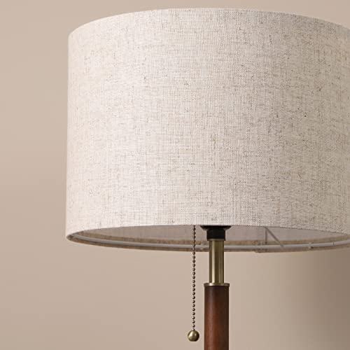 EDISHINE Mid Century Table Lamp, Bedside Lamp with Pull Chain Switch, Solid Wood & Metal Pole, Modern Nightstand Table Lamp for Living Room, Bedroom, Office, Frosted Bronze & Wood Finish
