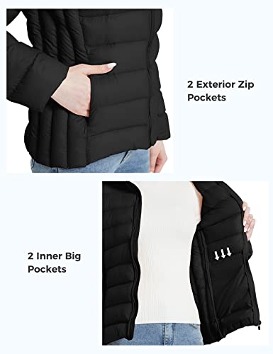 ZSHOW Women's Puffer Jacket Lightweight Packable Warm Winter Coat (Black,S)