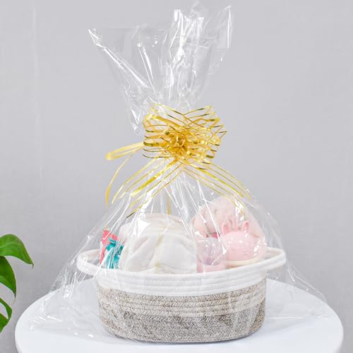 ABenkle Small Woven Basket, 12"x 8" x 5" Cute Small Basket, Rope Room Shelf Storage Basket, Cat Dog Toys Basket Chest Box, Empty Decorative Gift Basket with Handles - All Orange