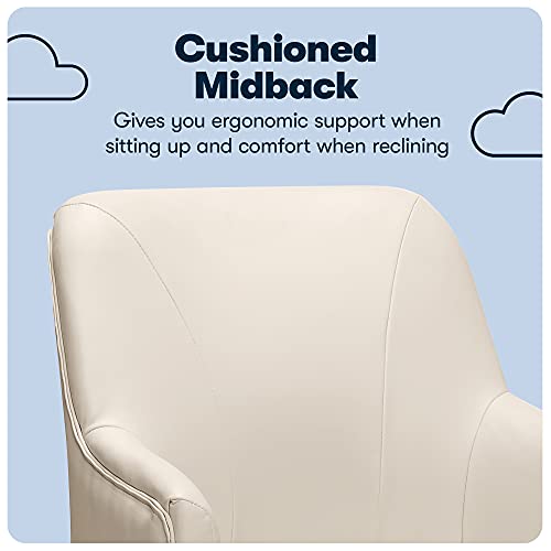 Serta Leighton Home Office Chair with Memory Foam, Height-Adjustable Desk Accent Chair with Chrome-Finished Stainless-Steel Base, Bonded Leather, Cream White