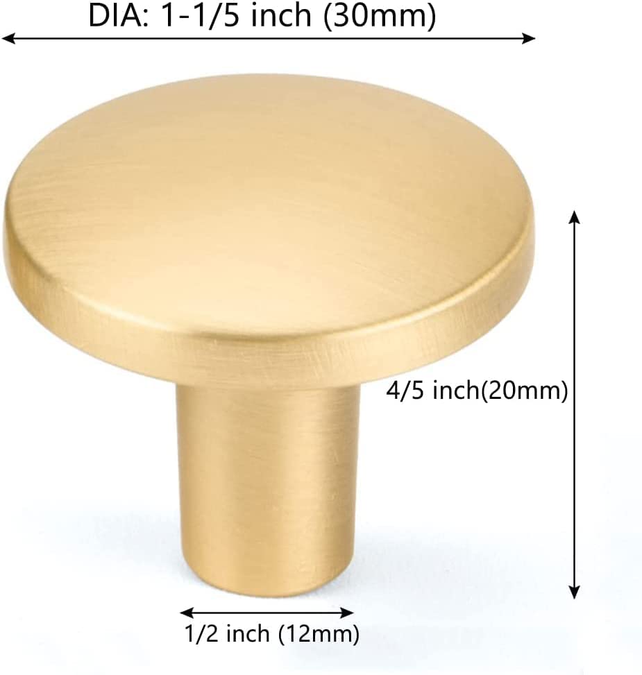 Haliwu 5 Pack Gold Cabinet Knobs Brushed Brass Dresser Drawer Knobs Round Gold Kitchen Cabinet Hardware Zinc Alloy