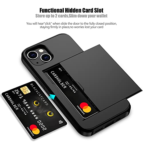 Nvollnoe for iPhone 14 Pro Max Case with Card Holder Heavy Duty Protective Dual Layer Shockproof Hidden Card Slot Slim Wallet Case for iPhone 14 Pro Max for Women&Men(Silver)
