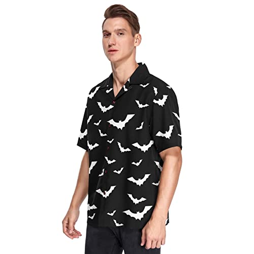 Fisyme Black and White Checkerboard Plaid Hawaiian Shirt for Men Loose-Fit Short Sleeve Button Down Beach Casual Shirts, M