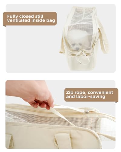 ONECUTE Dog Carrier for Small Dogs Rabbit cat with Large Pockets, Cotton Bag, Dog Carrier Soft Sided, Collapsible Travel Puppy Carrier (Beige, 13.6" L x 6.5" W x 10" H)