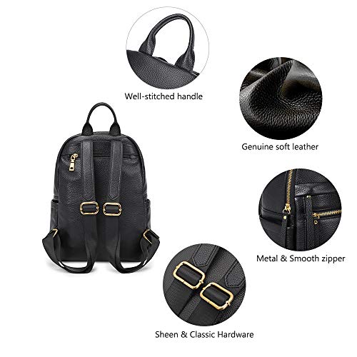 Kattee Genuine Leather Backpack Purse for Women Multi-functional Elegant Daypack Soft Leather Shoulder Bag Shopping Trip, Medium, Apricot