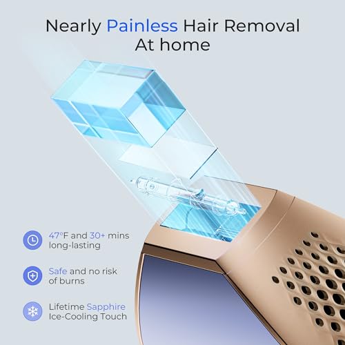 LUBEX Smart Permanent IPL Laser Hair Removal for Woman and Men, Painless Sapphire Ice-Cooling, Alternative to Salon, Bikini Shaver, Facial Epilator for Armpits Back Legs Arms Face Bikini Glow 6 A+