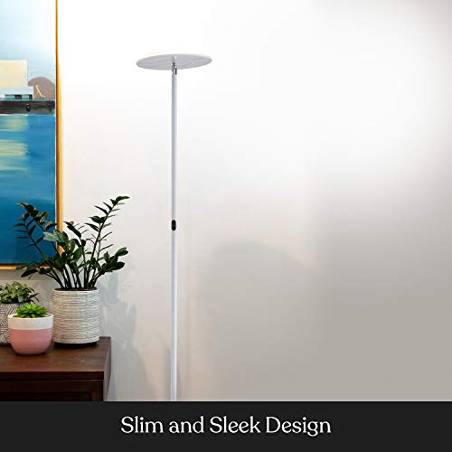 Brightech Sky Flux Dimmable LED Floor Lamp – Super Bright Floor Lamp for Living Room and Offices – Torchiere Standing Lamp with 3 Light Options, Tall Lamp for Bedroom Reading and More - White