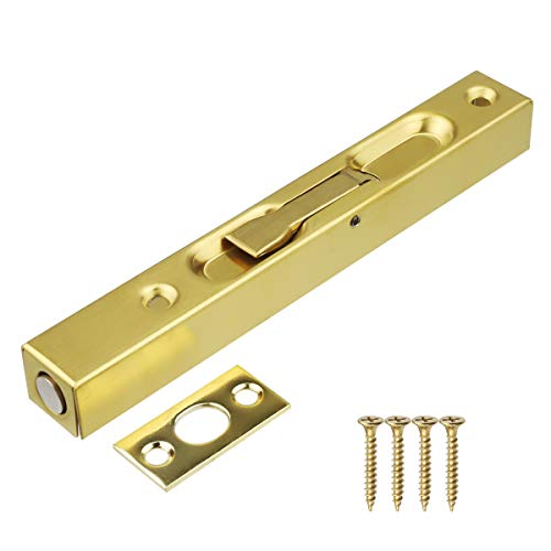 Xnrtop 2 Pcs Door Flush Bolt - 8 Inch Concealed Security Door Lock for French Doors, Composite Doors, Wood Doors, Double Doors, Dummy Doors, Stainless Steel Finish (Golden)