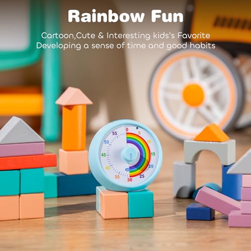 kiecky squirrel Visual Timer for Kids, 60-Minute Countdown Timer for Classroom Office Kitchen, Desk Timer Kids Time Management Tools with Silent Operation, Pomodoro Timer Rainbow Pattern(Blue)