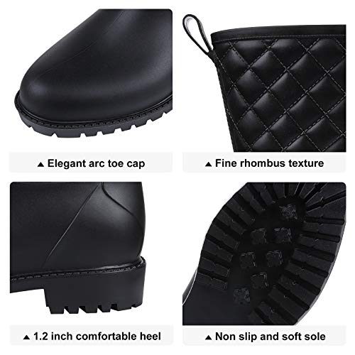 Women's Mid Calf Black Rain Boots Waterproof Lightweight Garden Shoes, 6 Size