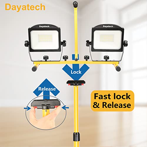 DAYATECH 10000 Lumen Dual-Head LED Work Light with Metal Telescopic Tripod Stand,10 Ft Power Cord